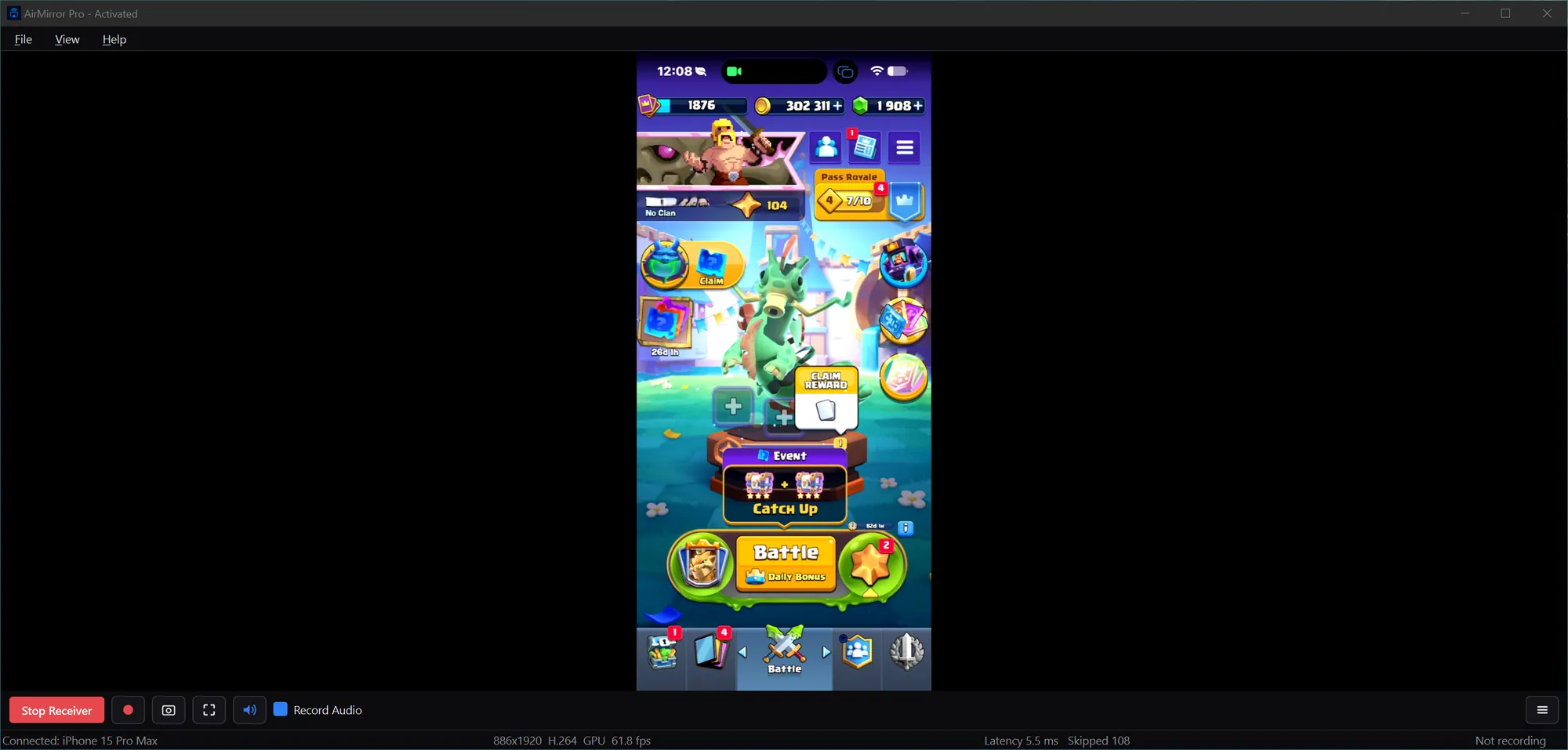 The 2.0 interface, with a compact toolbar and the game filling the window